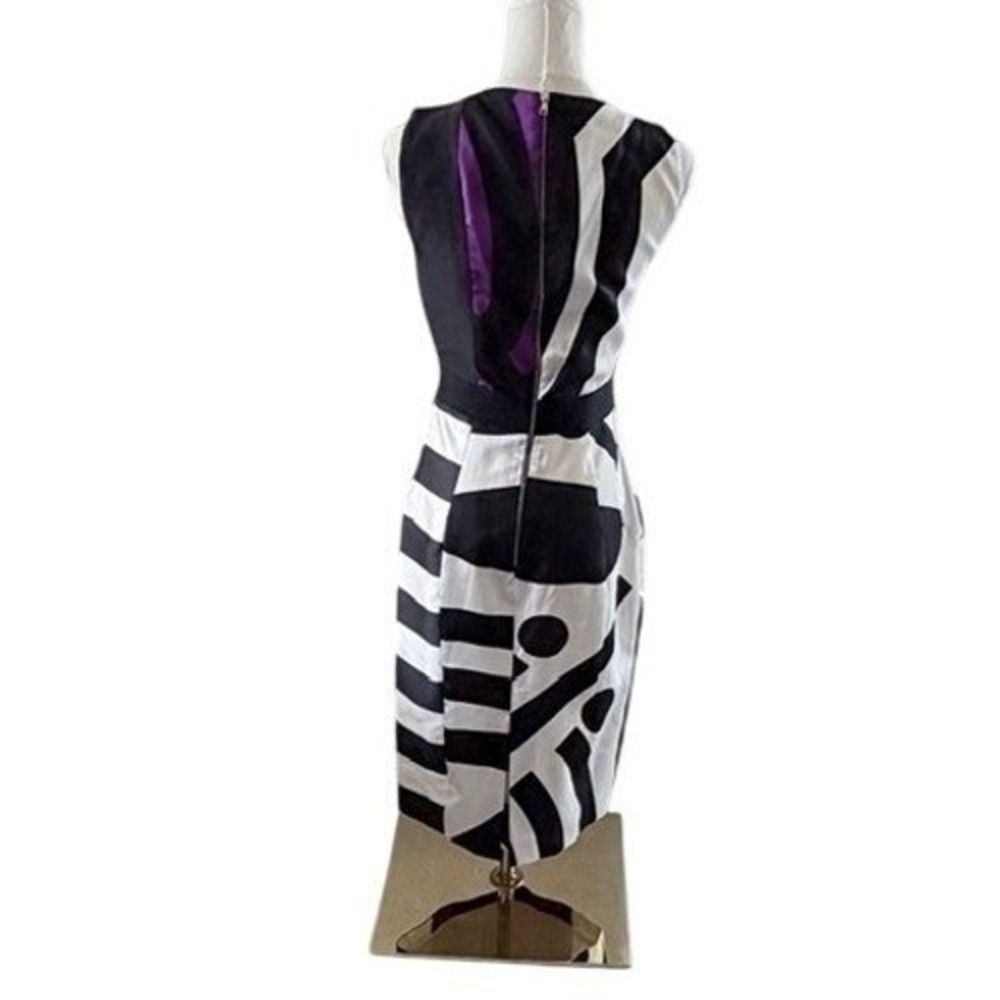 Aquilano Rimond Silk Sheath Dress Black Ivory Purple Mod Art Deco Old Money Sz 4 - Picture 3 of 11